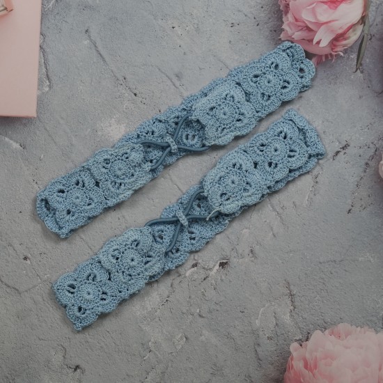 Flower Head Band with Elastic-BabyBlue