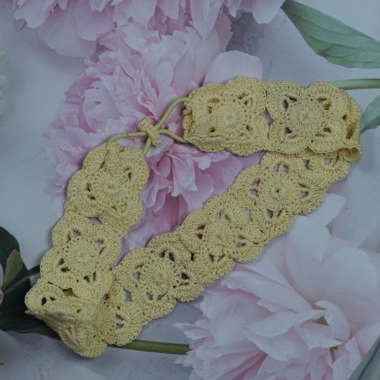 Flower Head Band with Elastic - Cream