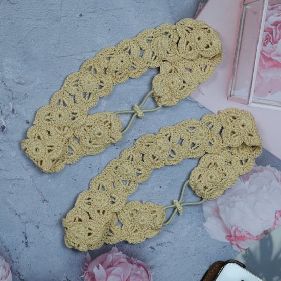 Flower Head Band with Elastic - Cream