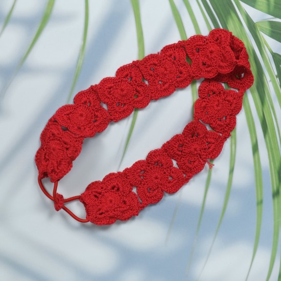 Flower Head Band with Elastic-Red