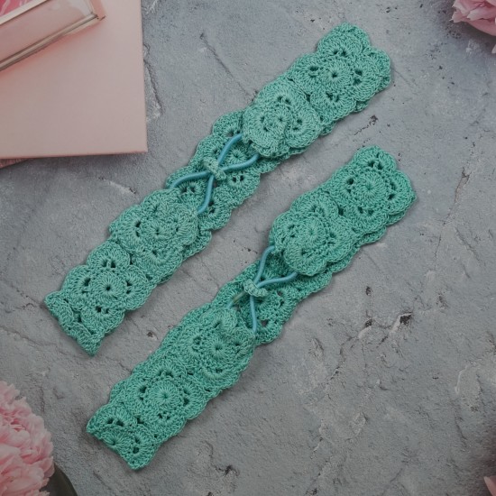 Flower Head Band with Elastic-Turquoise