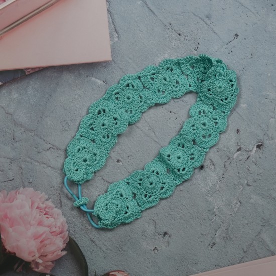 Flower Head Band with Elastic-Turquoise