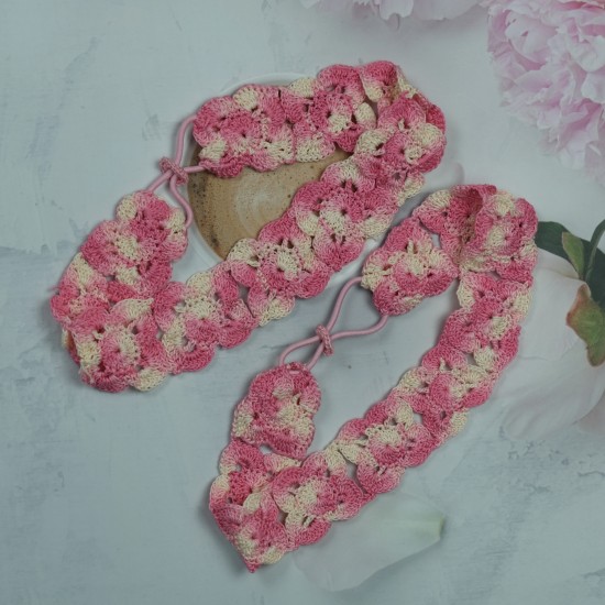 Flower Head Band with Elastic Dual Shade-Pink