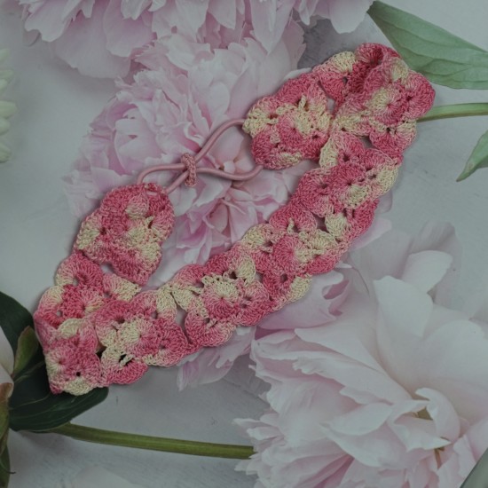 Flower Head Band with Elastic Dual Shade-Pink