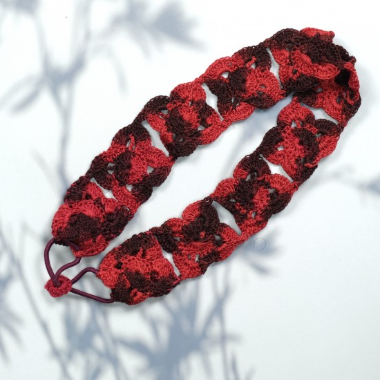 Flower Head Band with Elastic Dual Shade-Red